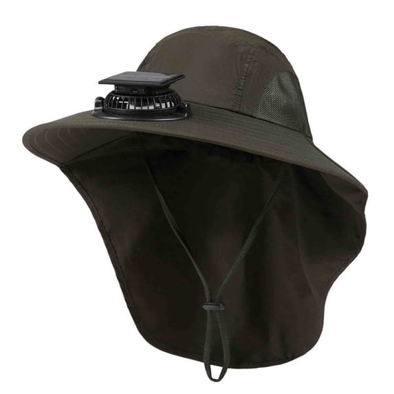 SAWOBUUN Outdoor Solar Powered Fan Hat for Men Women Wide Brim Hiking Fishing Hat with Neck Flap