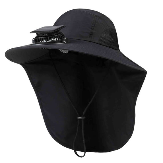 SAWOBUUN Outdoor Solar Powered Fan Hat for Men Women Wide Brim Hiking Fishing Hat with Neck Flap