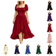thumbnail image 1 of SAWOBUUN Renaissance Dress Women Medieval Gothic Dress Short Sleeve Lace-Up Bodice High-Low Ruffle Hem Maxi Dress for Halloween, 1 of 8