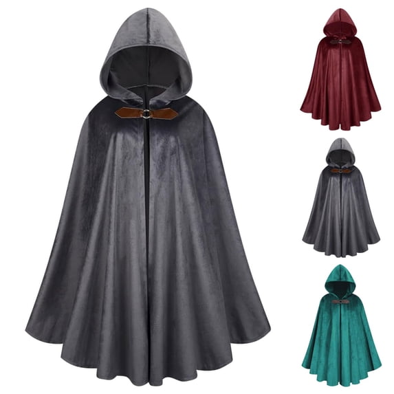 SAWOBUUN Renaissance Hooded Cape Adult Suede Cloak Victorian Capelet Medieval Hobbit Halloween
