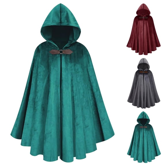 SAWOBUUN Renaissance Hooded Cape Adult Suede Cloak Victorian Capelet Medieval Hobbit Halloween