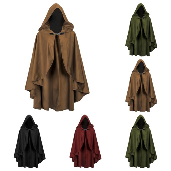 SAWOBUUN Renaissance Hooded Cape Vintage Medieval Cloak Adult Men Women Halloween Party Cape