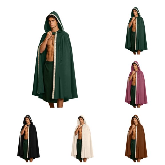 SAWOBUUN Renaissance Hooded Cloak for Men Women,Halloween Medieval Cape Witch Robe Victorian Suede Cape