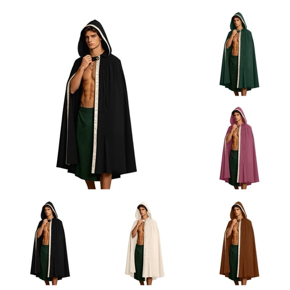 SAWOBUUN Renaissance Hooded Cloak for Men Women,Halloween Medieval Cape Witch Robe Victorian Suede Cape