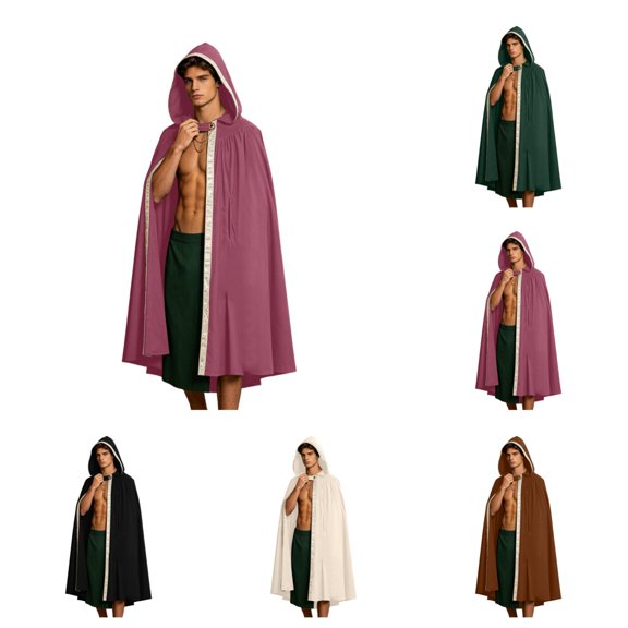 SAWOBUUN Renaissance Hooded Cloak for Men Women,Halloween Medieval Cape Witch Robe Victorian Suede Cape