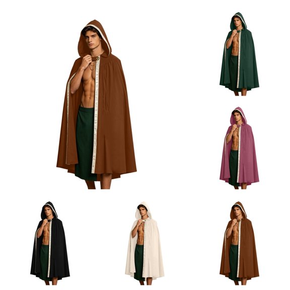 SAWOBUUN Renaissance Hooded Cloak for Men Women,Halloween Medieval Cape Witch Robe Victorian Suede Cape