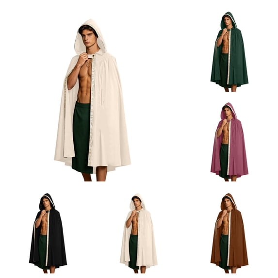 SAWOBUUN Renaissance Hooded Cloak for Men Women,Halloween Medieval Cape Witch Robe Victorian Suede Cape
