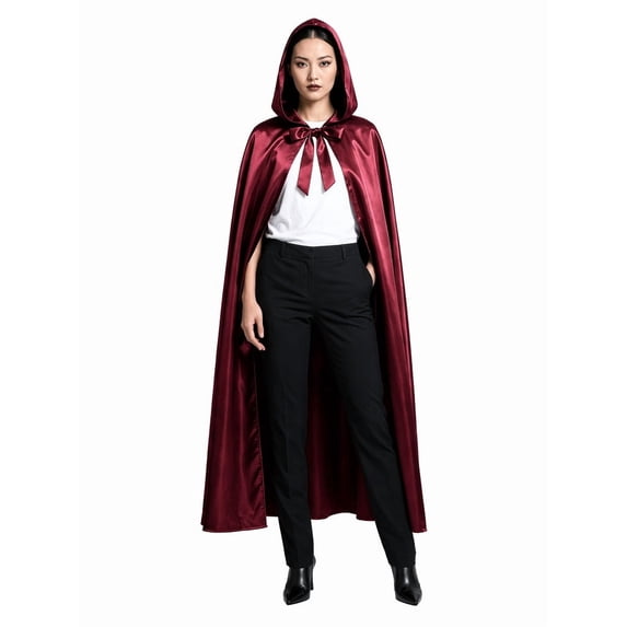 SAWOBUUN Renaissance Satin Cape for Women Men,Medieval Hooded Cloak Halloween Cape, Witch, Wizard