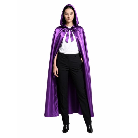 SAWOBUUN Renaissance Satin Cape for Women Men,Medieval Hooded Cloak Halloween Cape, Witch, Wizard
