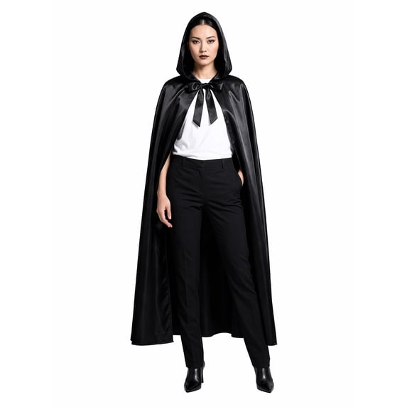 SAWOBUUN Renaissance Satin Cape for Women Men,Medieval Hooded Cloak Halloween Cape, Witch, Wizard