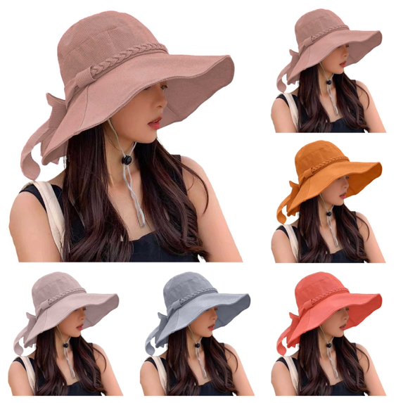 SAWOBUUN Sun Hat for Women Wide Brim UV Protection Fishing Hats Bow Chin Strap Packable Travel Outdoor Bucket Hat