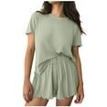 thumbnail image 1 of SAWOBUUN Two Piece Womens Pajama Sets Ribbed Short Sleeve Sleepwear and Shorts Casual Lounge Sets Summer Outfits, 1 of 9