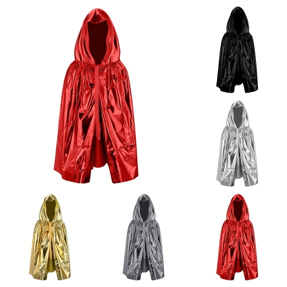 SAWOBUUN Unisex Adult Shiny Hooded Cape Halloween Wizard Cloak Stage Performance