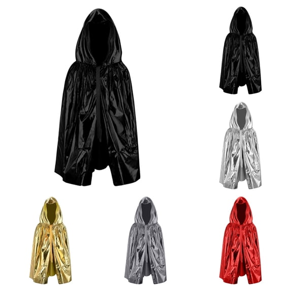 SAWOBUUN Unisex Adult Shiny Hooded Cape Halloween Wizard Cloak Stage Performance