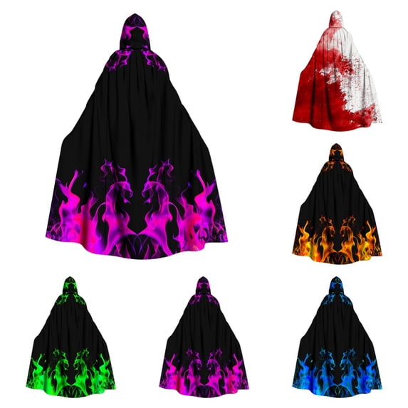 SAWOBUUN Unisex Gothic Print Hooded Robe Cloak Long Dark Fantasy Cape for Halloween, LARP & Stage Performance