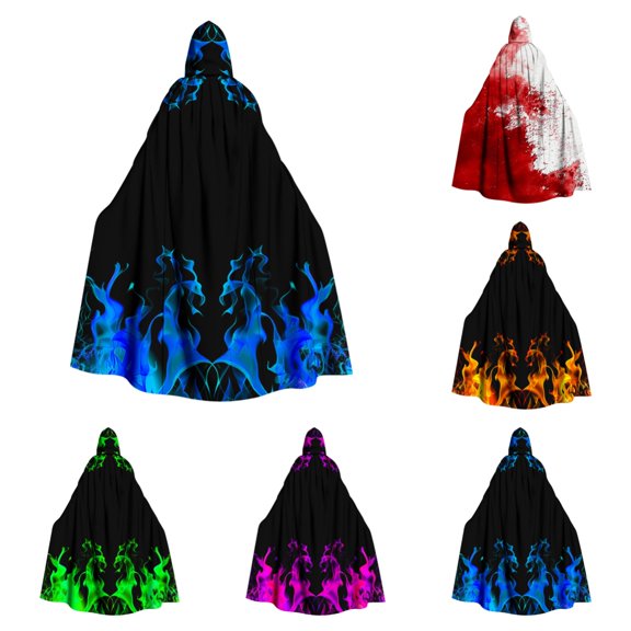 SAWOBUUN Unisex Gothic Print Hooded Robe Cloak Long Dark Fantasy Cape for Halloween, LARP & Stage Performance
