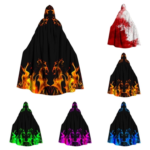 SAWOBUUN Unisex Gothic Print Hooded Robe Cloak Long Dark Fantasy Cape for Halloween, LARP & Stage Performance