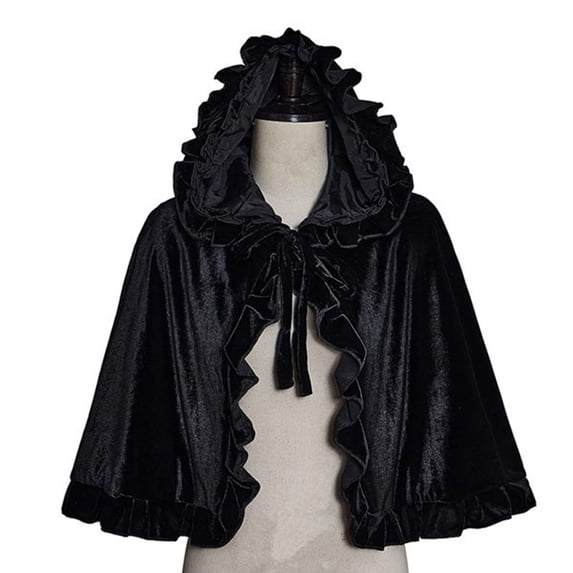 SAWOBUUN Unisex Medieval Velvet Hooded Cape Gothic Renaissance Halloween Witch Short Cloak Stage