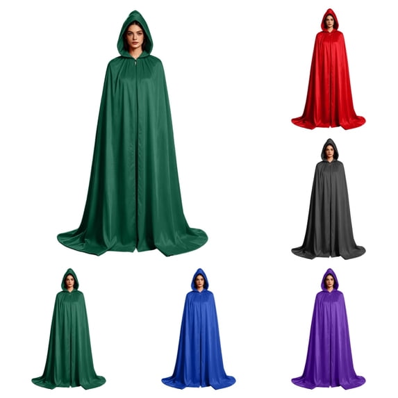 SAWOBUUN Unisex Satin Hooded Cloak Halloween Witch Cape Vampire Medieval Full Length Cloak