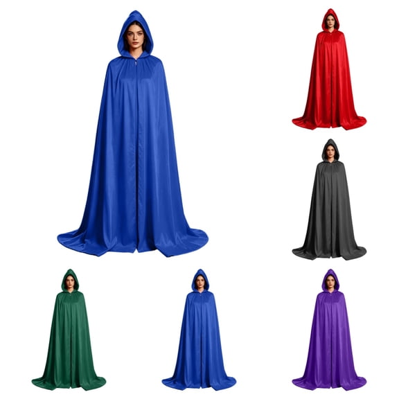 SAWOBUUN Unisex Satin Hooded Cloak Halloween Witch Cape Vampire Medieval Full Length Cloak