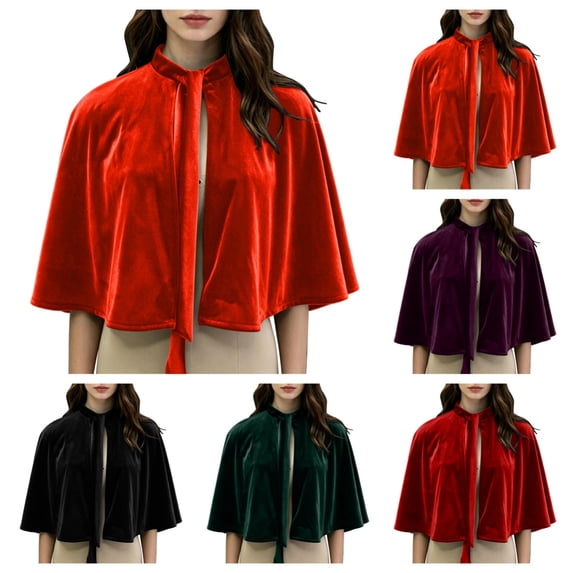SAWOBUUN Velvet Capelet for Women Warm Short Cloak with Stand Collar Vintage Shawl for Halloween Evening Dress