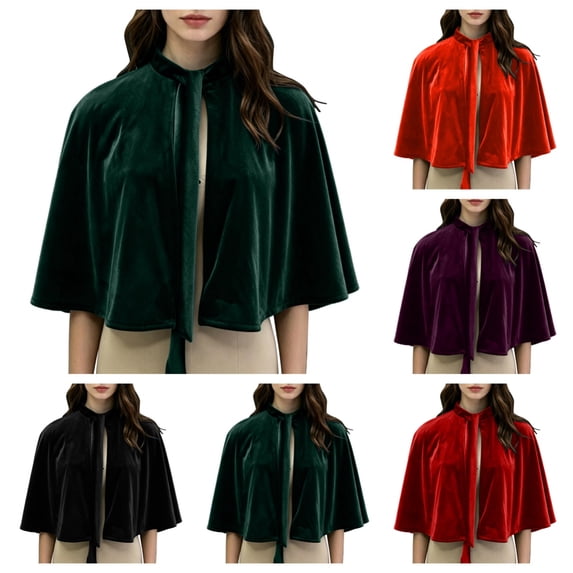 SAWOBUUN Velvet Capelet for Women Warm Short Cloak with Stand Collar Vintage Shawl for Halloween Evening Dress