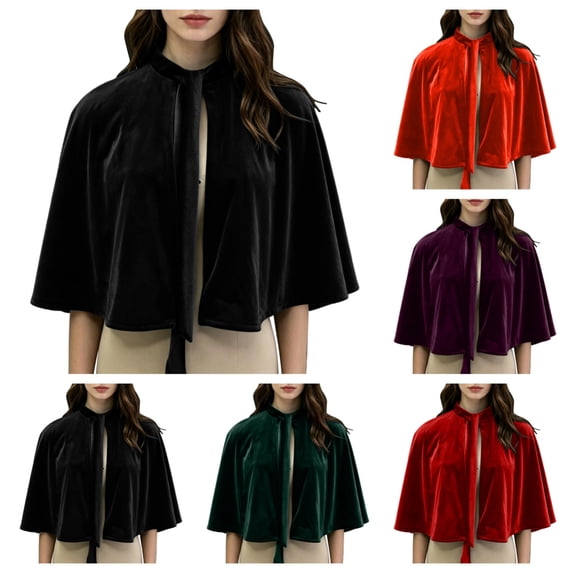 SAWOBUUN Velvet Capelet for Women Warm Short Cloak with Stand Collar Vintage Shawl for Halloween Evening Dress