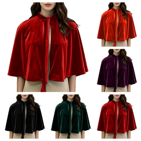 SAWOBUUN Velvet Capelet for Women Warm Short Cloak with Stand Collar Vintage Shawl for Halloween Evening Dress