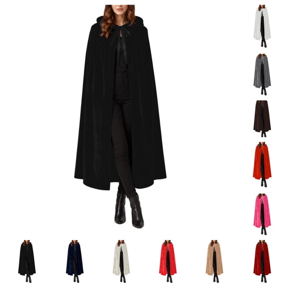 SAWOBUUN Velvet Cloak with Hood for Men & Women, Hooded Cape Cloak Unisex Halloween Witch Vampire Wizard Raven
