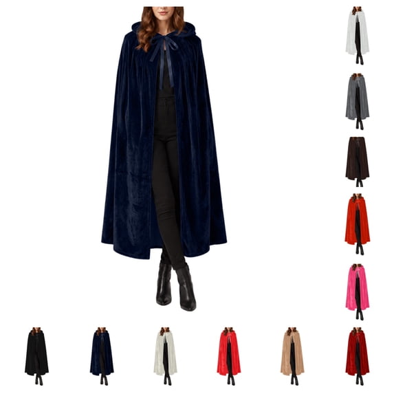 SAWOBUUN Velvet Cloak with Hood for Men & Women, Hooded Cape Cloak Unisex Halloween Witch Vampire Wizard Raven