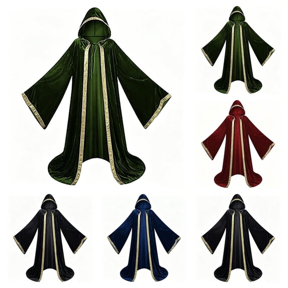 SAWOBUUN Velvet Wizard Robe with Hood and Sleeves Men Women, Halloween Vampire Witch Wizard Cloak Renaissance Medieval Cape