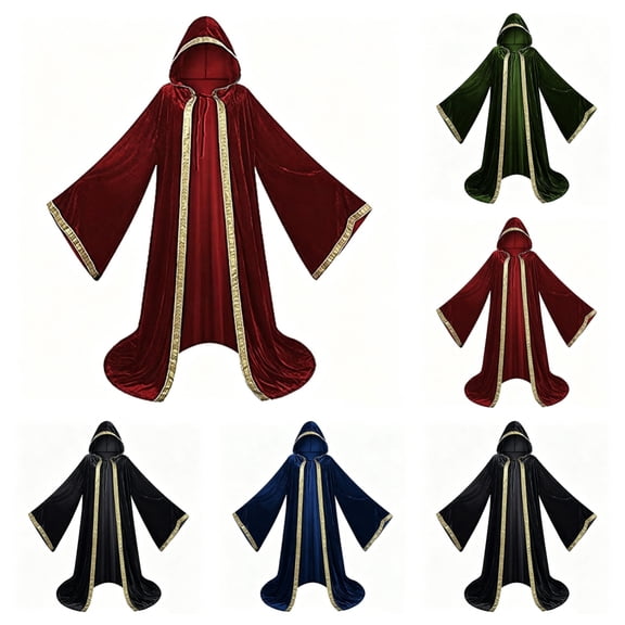 SAWOBUUN Velvet Wizard Robe with Hood and Sleeves Men Women, Halloween Vampire Witch Wizard Cloak Renaissance Medieval Cape