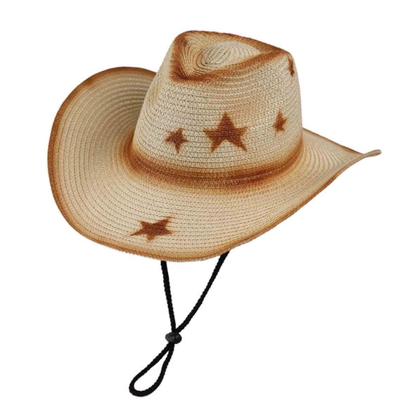 SAWOBUUN Western Cowboy Straw Hat for Women Men Printed Foldable Roll up Wide Brim Adjustable Sun Hat