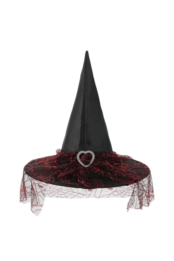 Witch Hat with Heart Buckle Pointed Halloween Accessory for Women Girls Magic Wizard Cap for Party