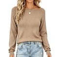 thumbnail image 1 of SAWOBUUN Women Boat Neck Long Sleeve Knit Sweater Lightweight Loose Casual Pullover Tops for Fall Winter, 1 of 5
