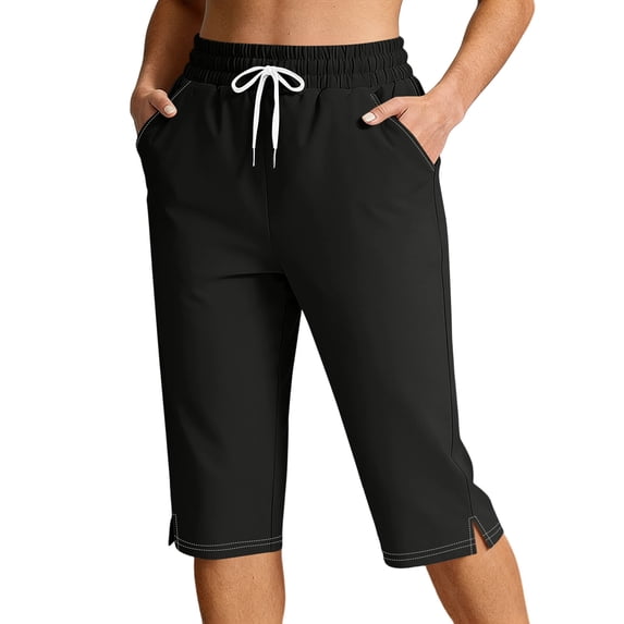 SAWOBUUN Women Capri Pants Elastic Waist Drawstring Athletic Sweatpants Lightweight Loose Fit Lounge Trousers