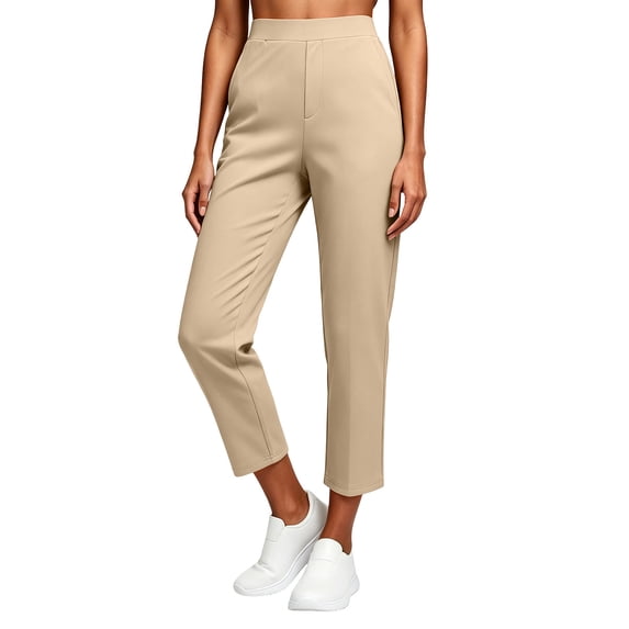 SAWOBUUN Women Capri Pants High Waisted Pull On Dress Pants Slim Stretchy Casual Work Cropped Slacks