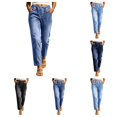 thumbnail image 1 of SAWOBUUN Women Casual Jeans Mid Rise Elastic Waist Straight Leg Stretchy Denim Pants Comfort Fit Pull On Jeans with Pocket, 1 of 9