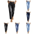 thumbnail image 1 of SAWOBUUN Women Casual Jeans Mid Rise Elastic Waist Straight Leg Stretchy Denim Pants Comfort Fit Pull On Jeans with Pocket, 1 of 9