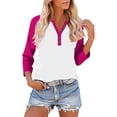 thumbnail image 1 of SAWOBUUN Women Color Block 3/4 Sleeve T-Shirt Raglan Sleeve V Neck Button Front Top Casual Loose Fit Baseball Tee Blouse, 1 of 9