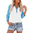 thumbnail image 1 of SAWOBUUN Women Color Block 3/4 Sleeve T-Shirt Raglan Sleeve V Neck Button Front Top Casual Loose Fit Baseball Tee Blouse, 1 of 9