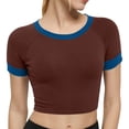 thumbnail image 1 of SAWOBUUN Women Contrast Cute Crop Tops Raglan Sleeves Round Neck Slim Fit Summer T Shirts, 1 of 5