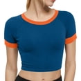 thumbnail image 1 of SAWOBUUN Women Contrast Cute Crop Tops Raglan Sleeves Round Neck Slim Fit Summer T Shirts, 1 of 5