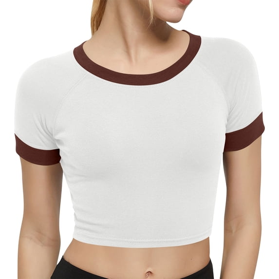 SAWOBUUN Women Contrast Cute Crop Tops Raglan Sleeves Round Neck Slim Fit Summer T Shirts