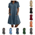 thumbnail image 1 of SAWOBUUN Women Cotton Linen Shirt Dress Short Sleeve Collar Washed Crinkle Loose Midi Dresses Summer Casual Tunic Dress with Side Pockets, 1 of 7
