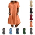 thumbnail image 1 of SAWOBUUN Women Cotton Linen Shirt Dress Short Sleeve Collar Washed Crinkle Loose Midi Dresses Summer Casual Tunic Dress with Side Pockets, 1 of 7