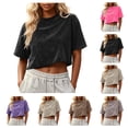 thumbnail image 1 of SAWOBUUN Women Crop Tops Acid Wash Short Sleeve T shirt Casual Trendy Comfy Y2K Summer Basic Tees, 1 of 6