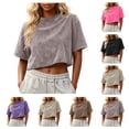 thumbnail image 1 of SAWOBUUN Women Crop Tops Acid Wash Short Sleeve T shirt Casual Trendy Comfy Y2K Summer Basic Tees, 1 of 6