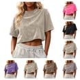 thumbnail image 1 of SAWOBUUN Women Crop Tops Acid Wash Short Sleeve T shirt Casual Trendy Comfy Y2K Summer Basic Tees, 1 of 6