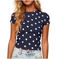 thumbnail image 1 of SAWOBUUN Women Cute Polka Dot T Shirt Short Sleeve Slim Stretch Crew Neck Trendy Summer Top, 1 of 7